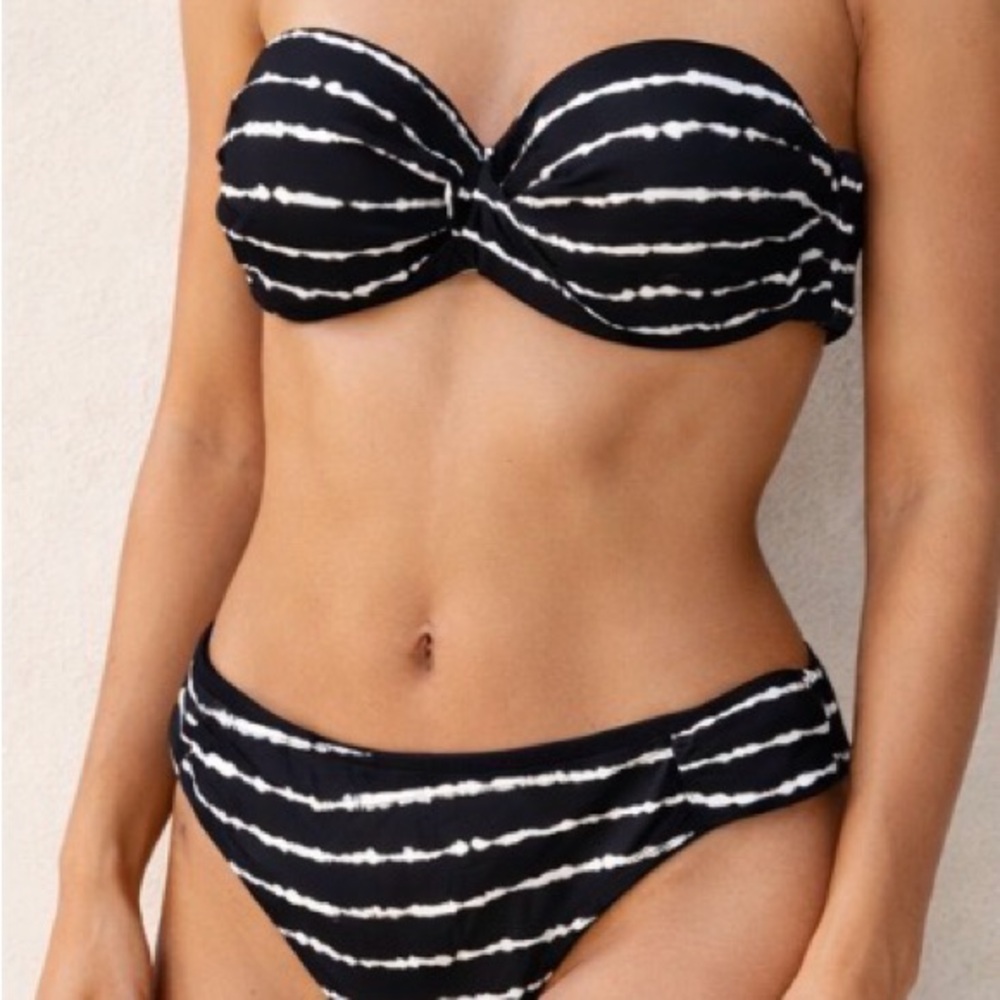 Black & White Stripe Bandeau Bikini Set - Women Swim